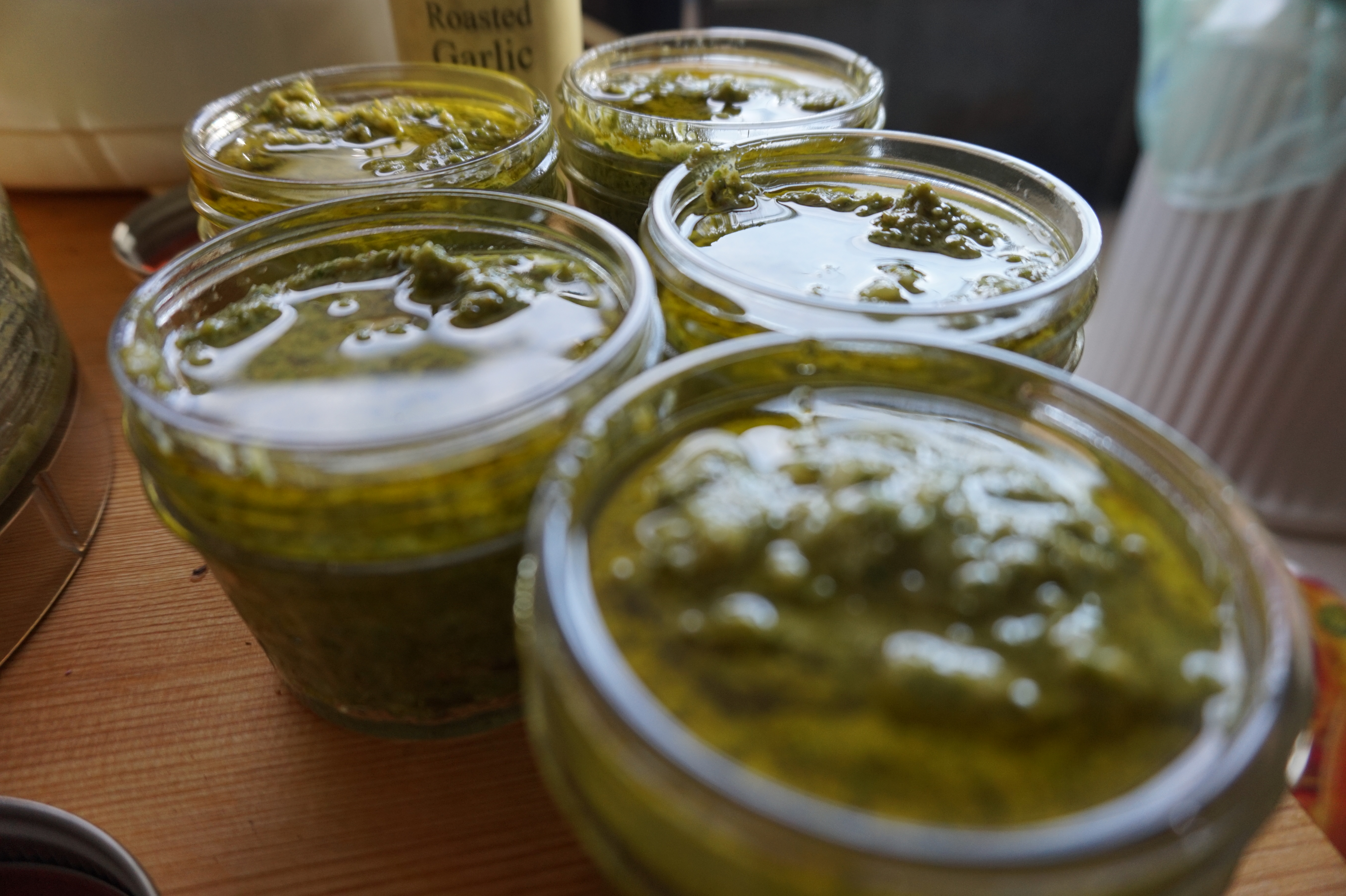 jars of freshly made pesto