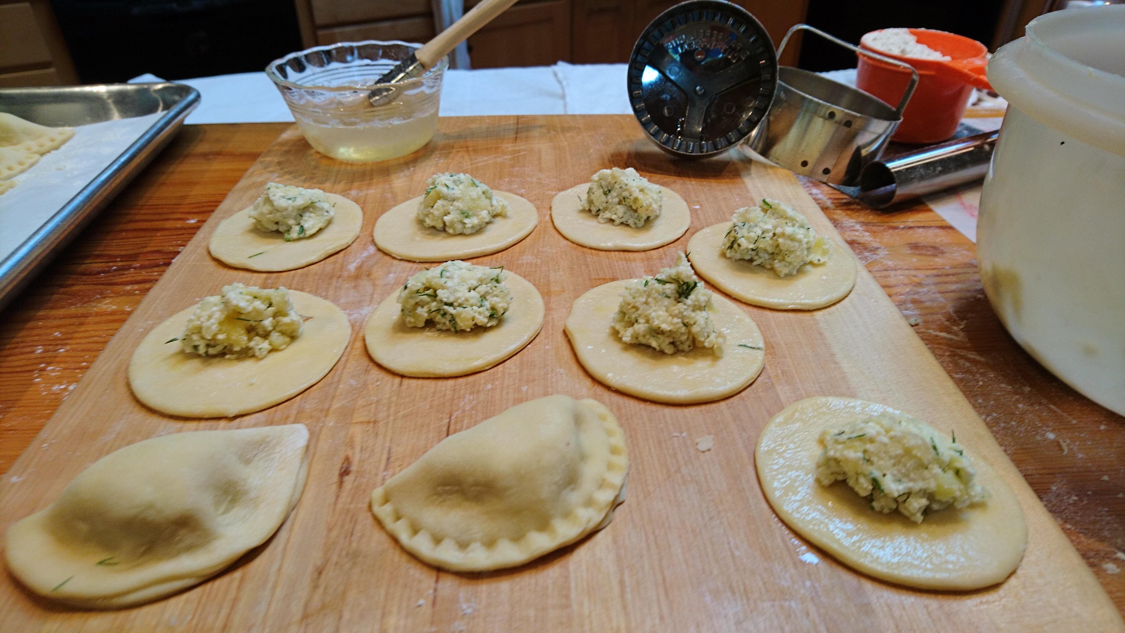 dough rounds being filled