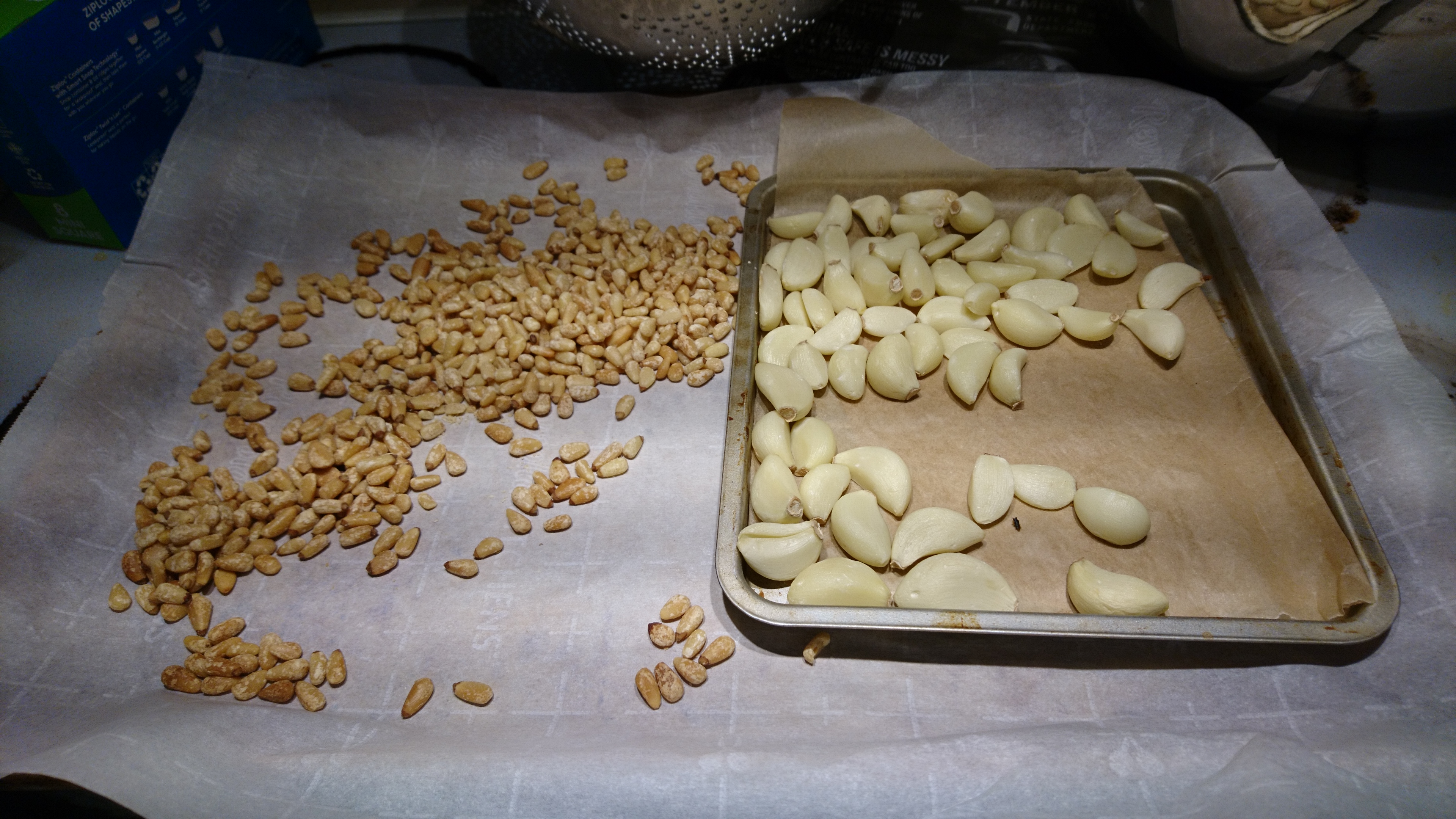toasted pine nuts and garlic