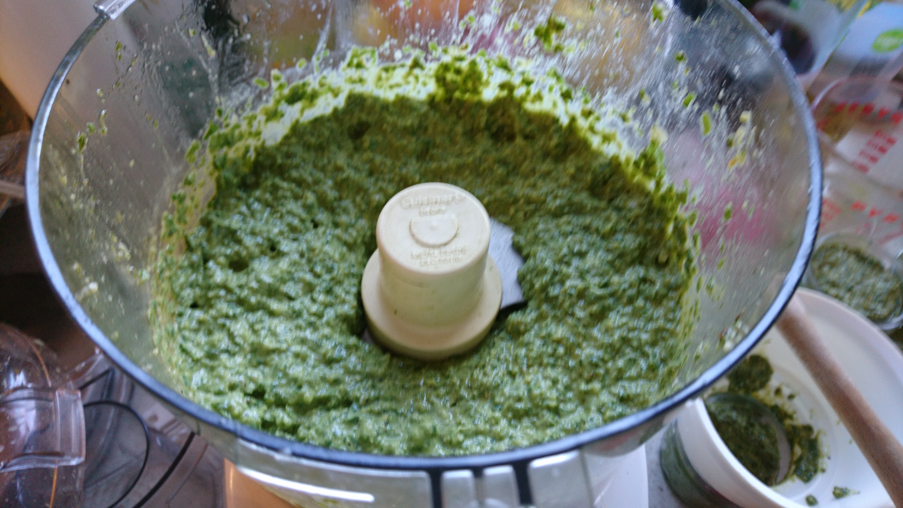 finished creamy pesto in the food processor