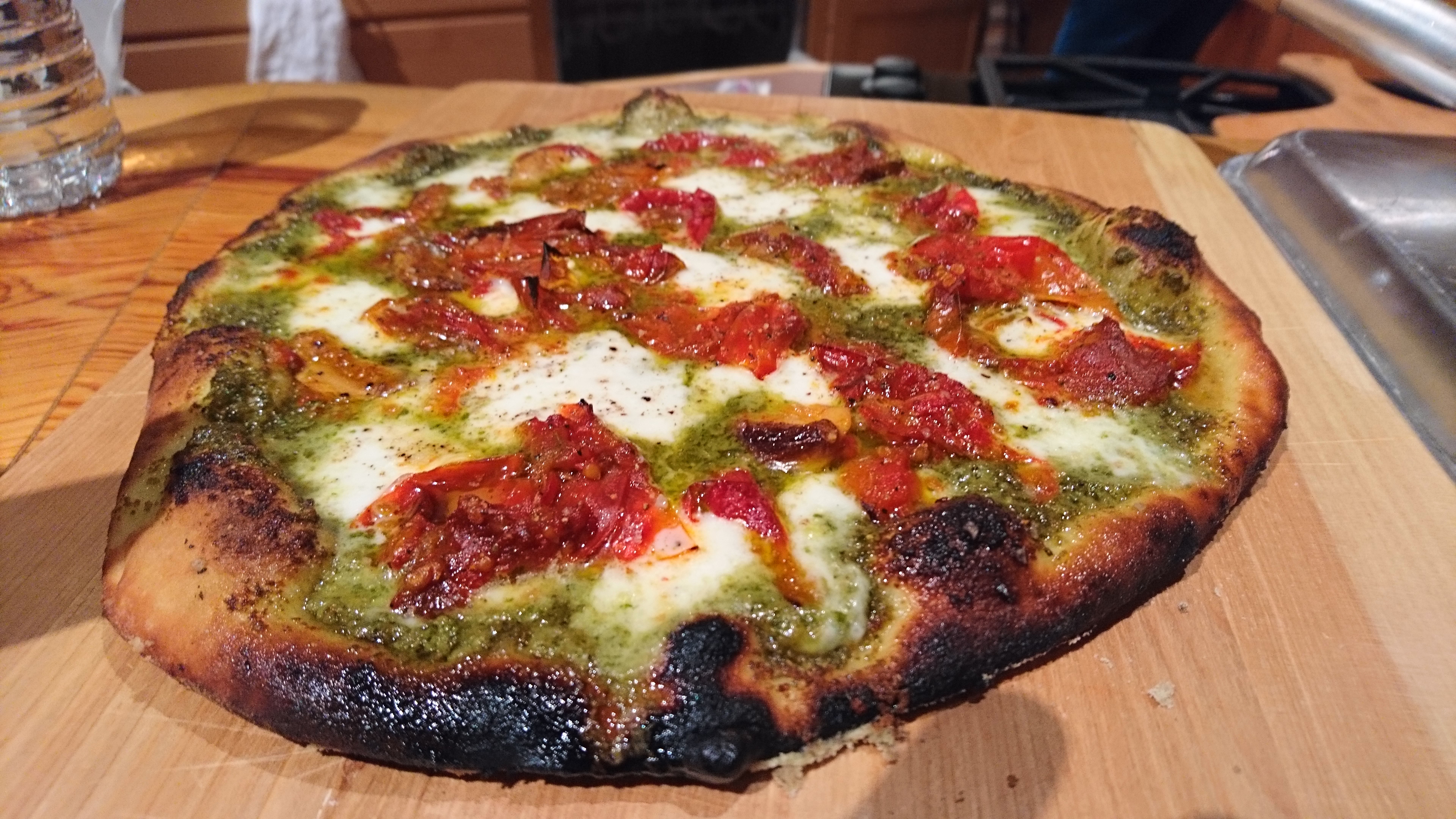 slightly charred winter margarita pizza