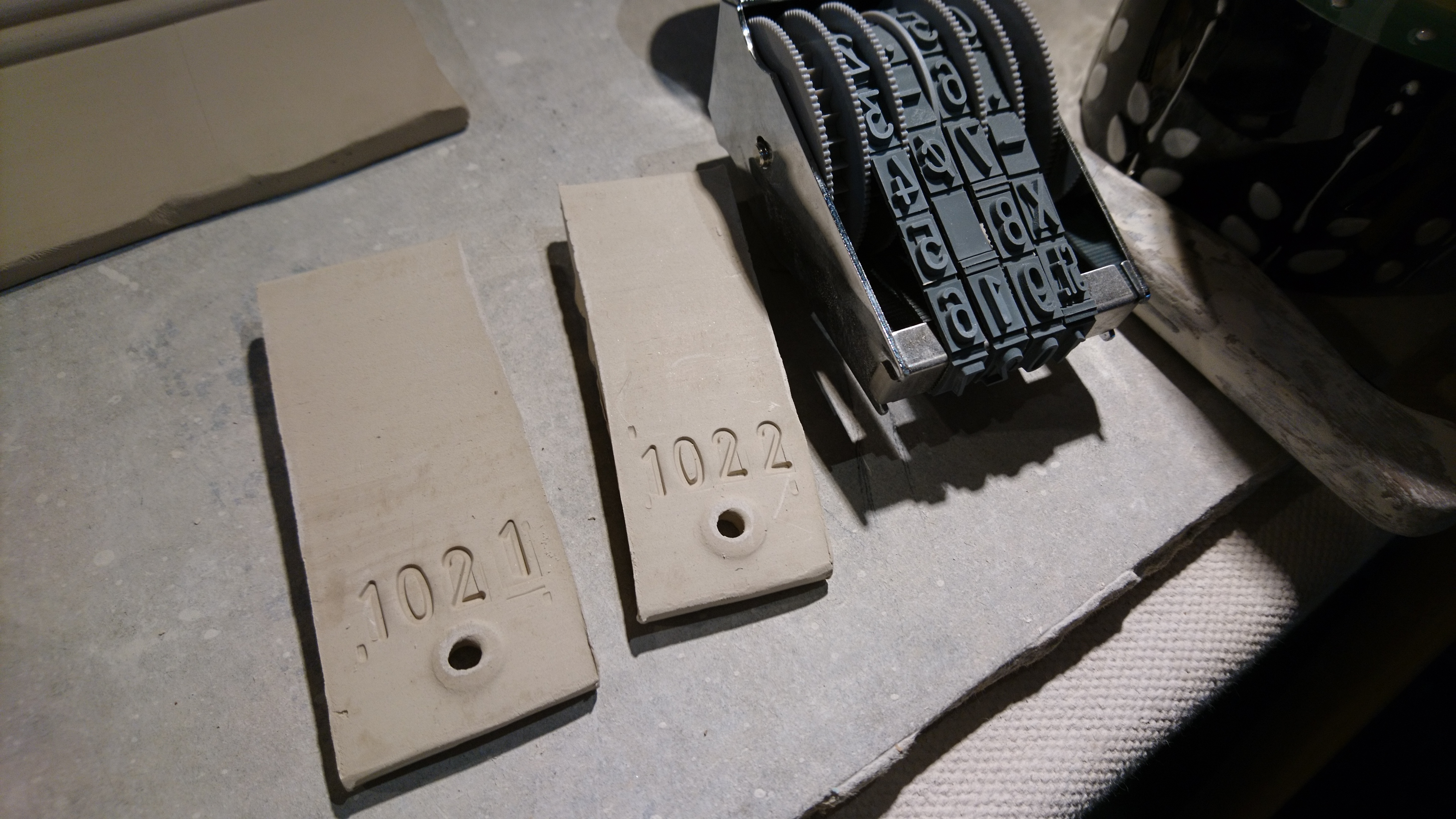 test tiles and numbering stamp