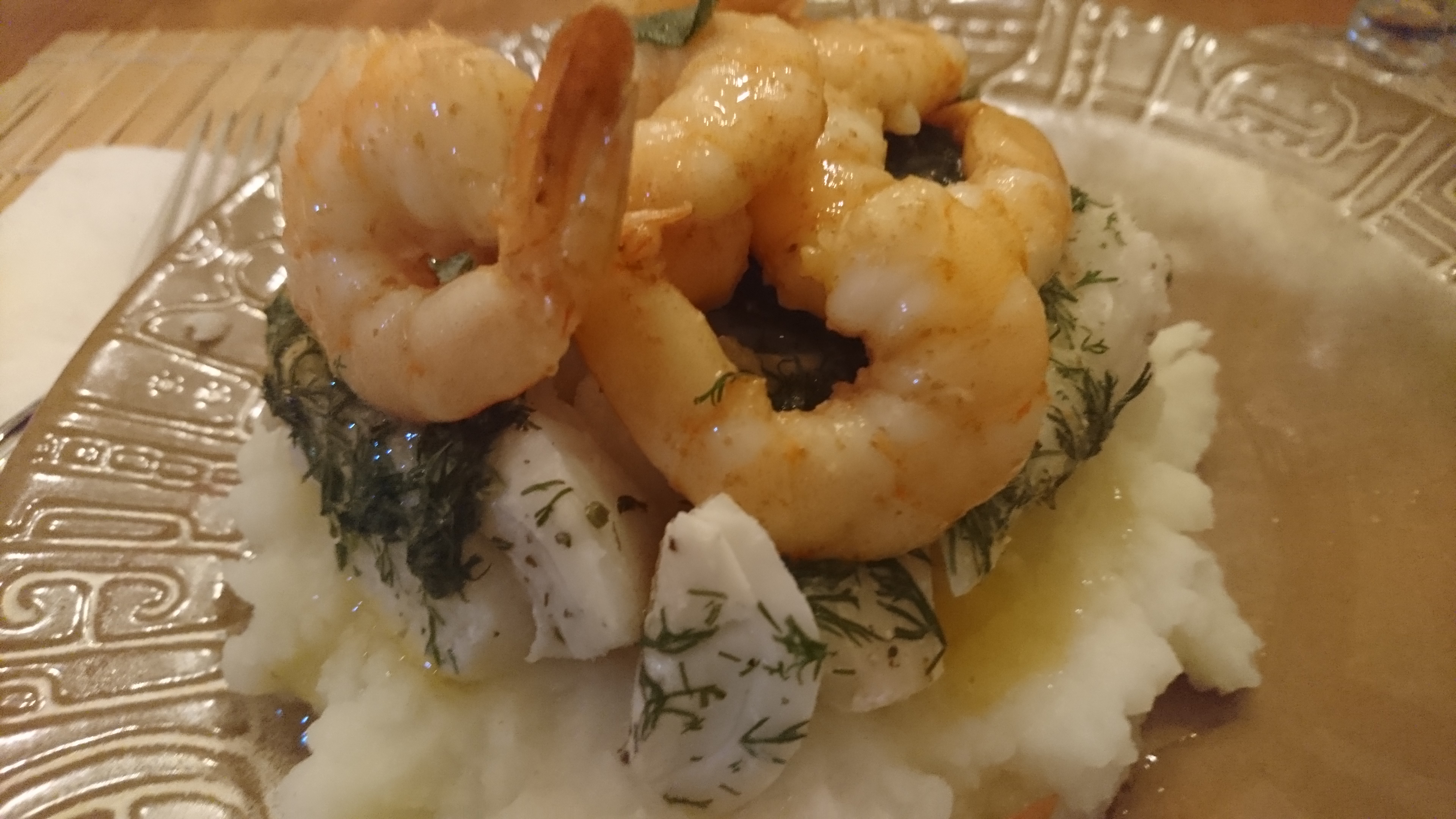 shrimp-cod-potato dish