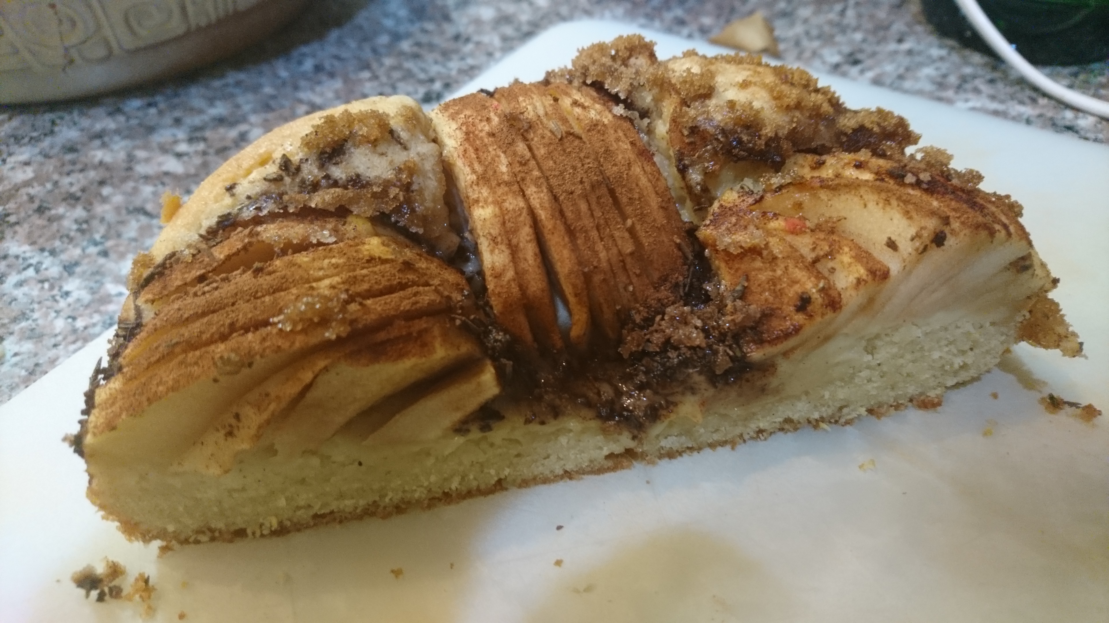 apple cake sliced in half