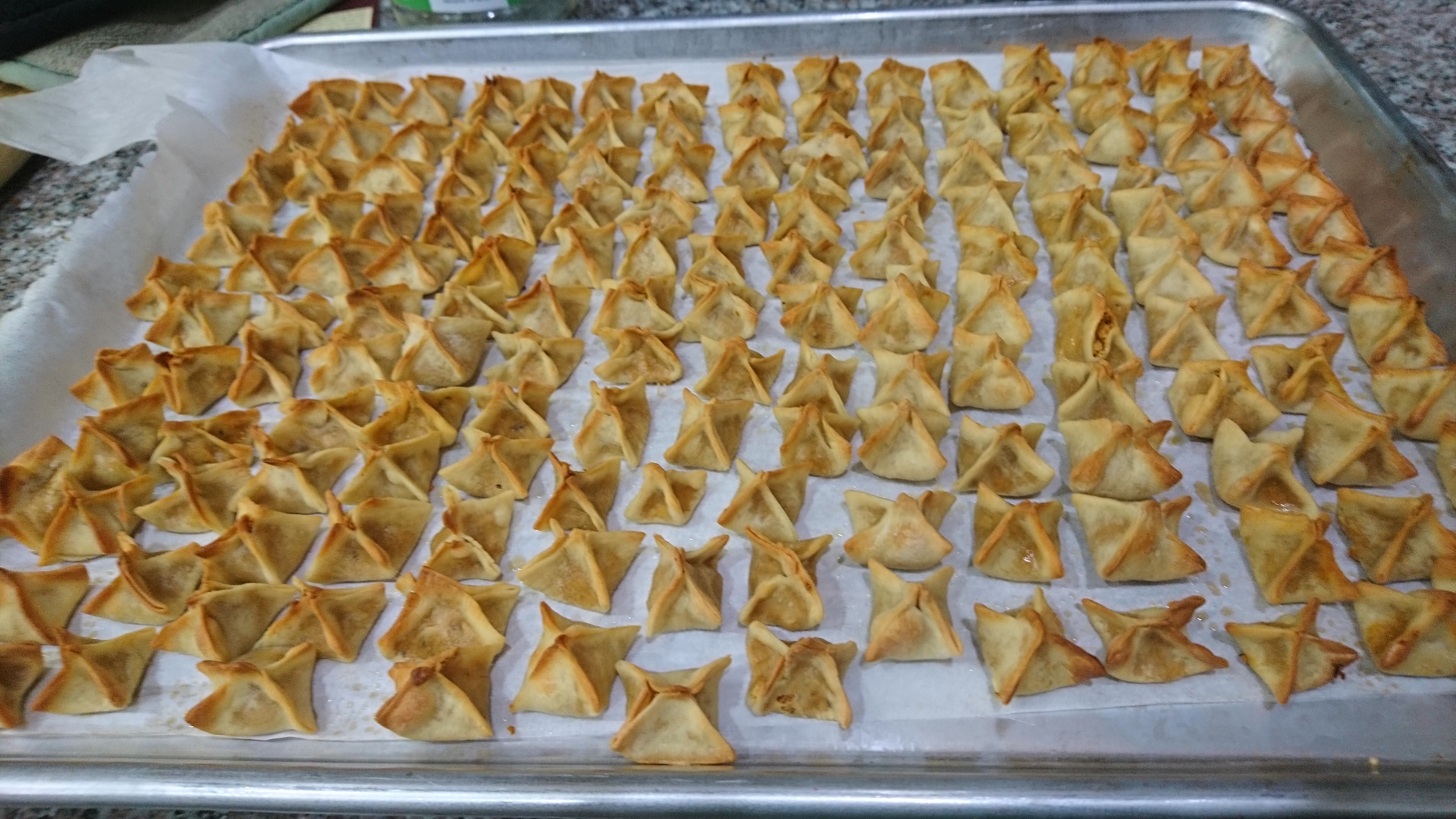 tray of manti after baking in the oven