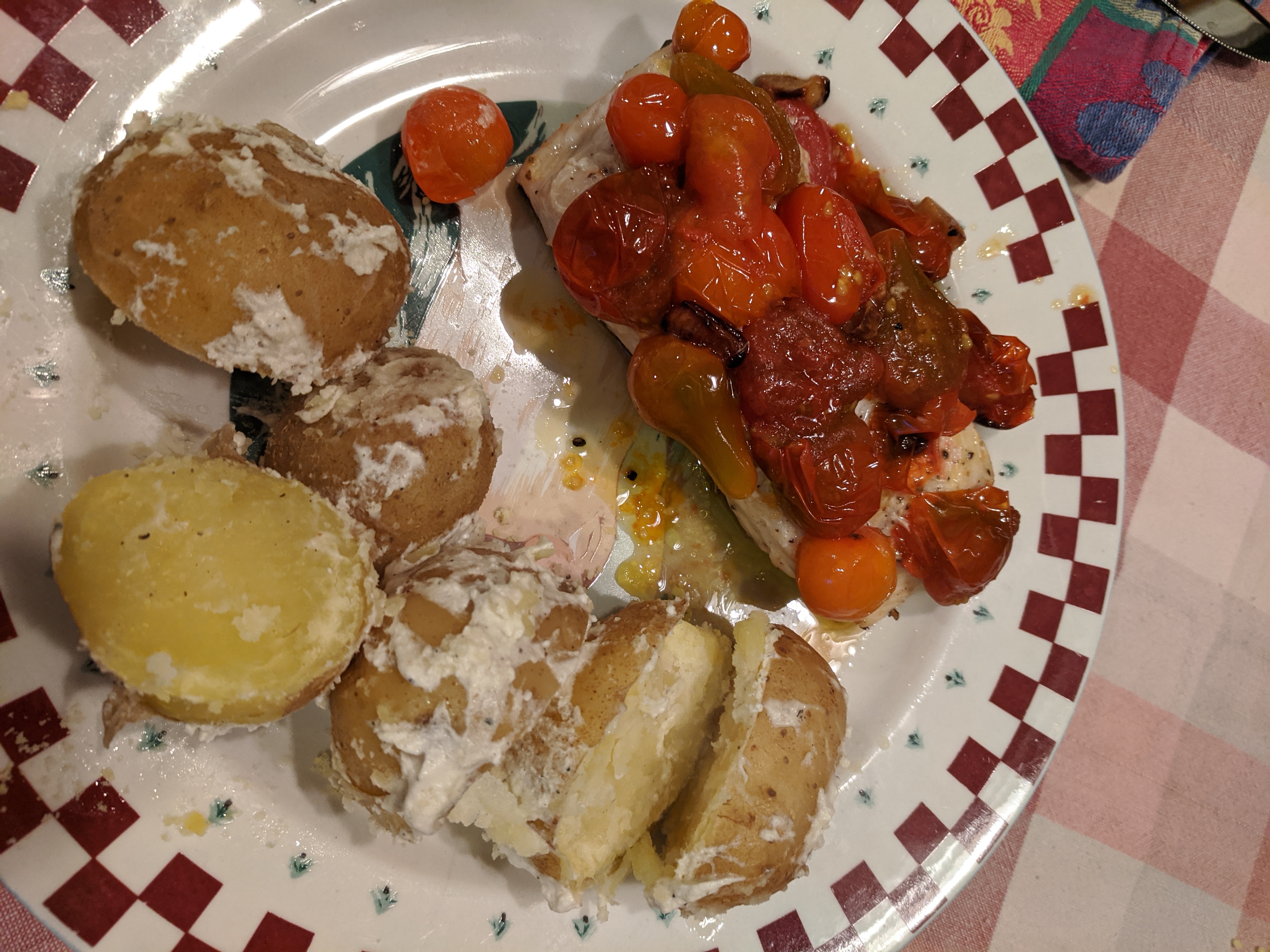 plated salmon with cherry tomatoes